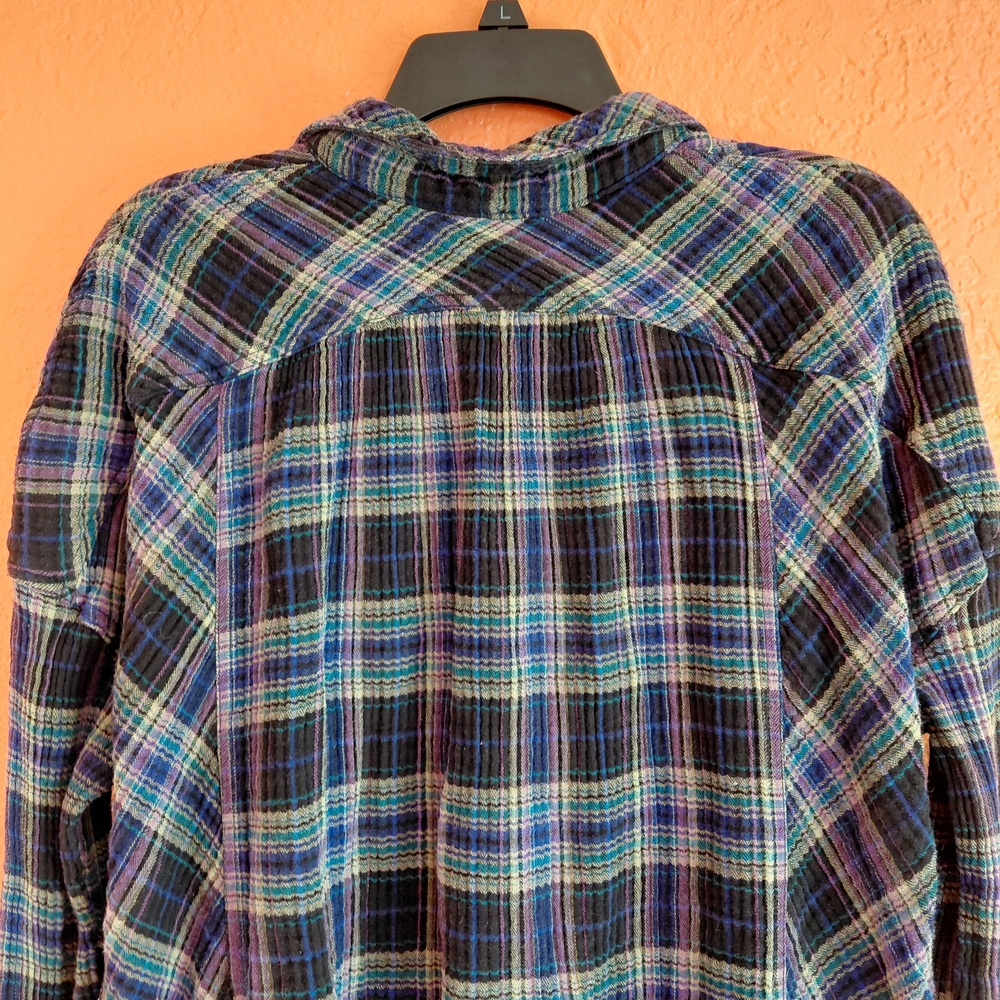 Free People Navy and Green Plaid Button-Down Shirt - Picture 11 of 16